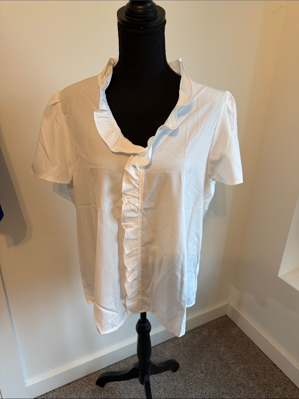 SHEIN White Ruffle V-Neck Short Sleeve Blouse